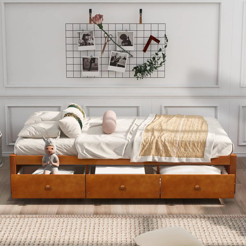 Oris Twin Size Wooden Platform Bed - Oak - Exclusive Design