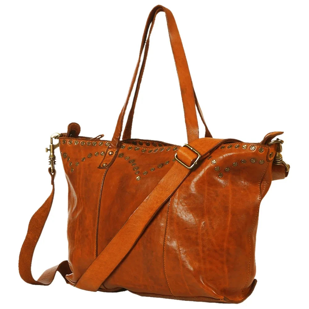 SW Spaghetti Western Swc135Acg Tote Vintage Handmade Drum Dyed Genuine European Cowhide Leather Women Bag WesternÂ HandbagÂ Purse - Exclusive Design