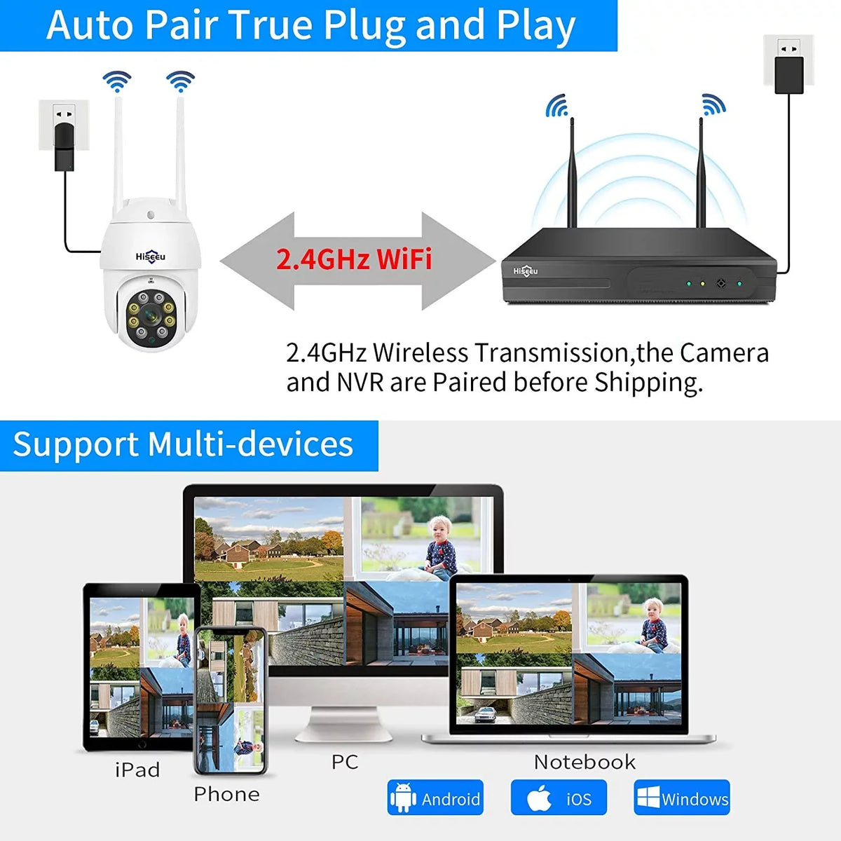 Stylish Hiseeu 5MP Security Camera System with 1TB Hard Drive, Outdoor Security Camera Wireless Wifi with Two-Way Audio,Human Detection, Home Security Cameras System