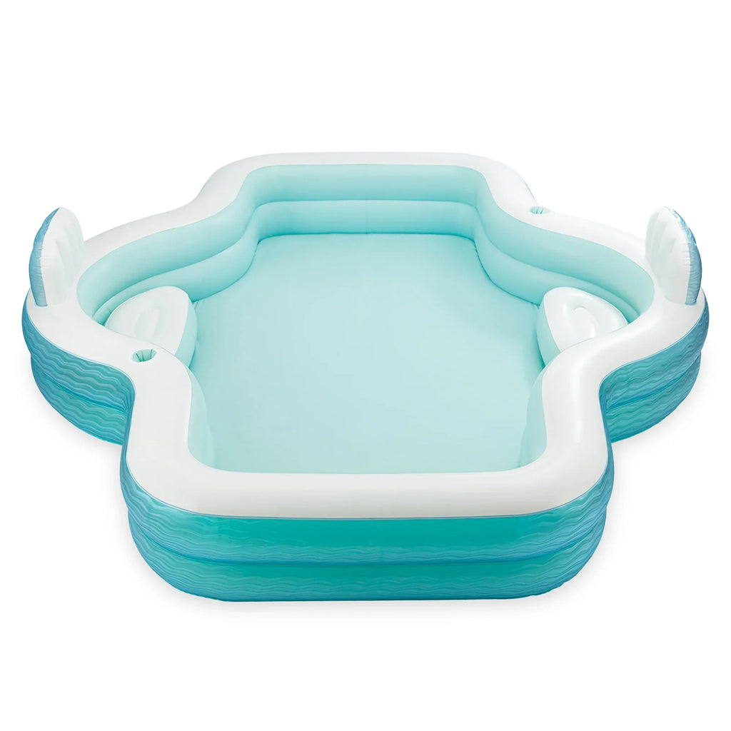 Stylish Funsicle: Shimmer Party Pool - 10ft Inflatable Lounge Pool, Teal & White, 120x110x18", Cup Holders, Comfortable Backrests, Outdoor Family Pool