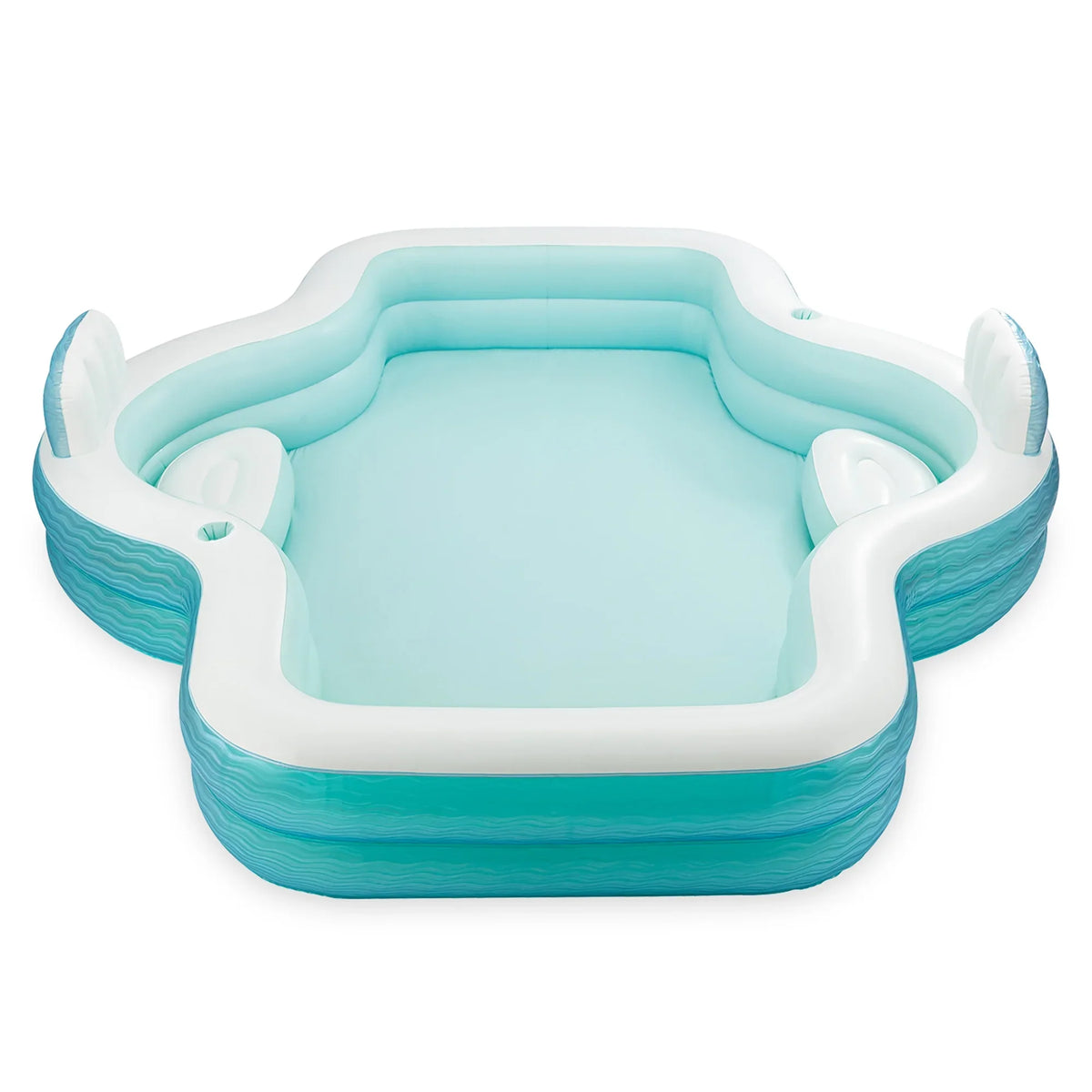 Stylish Funsicle: Shimmer Party Pool - 10ft Inflatable Lounge Pool, Teal & White, 120x110x18", Cup Holders, Comfortable Backrests, Outdoor Family Pool