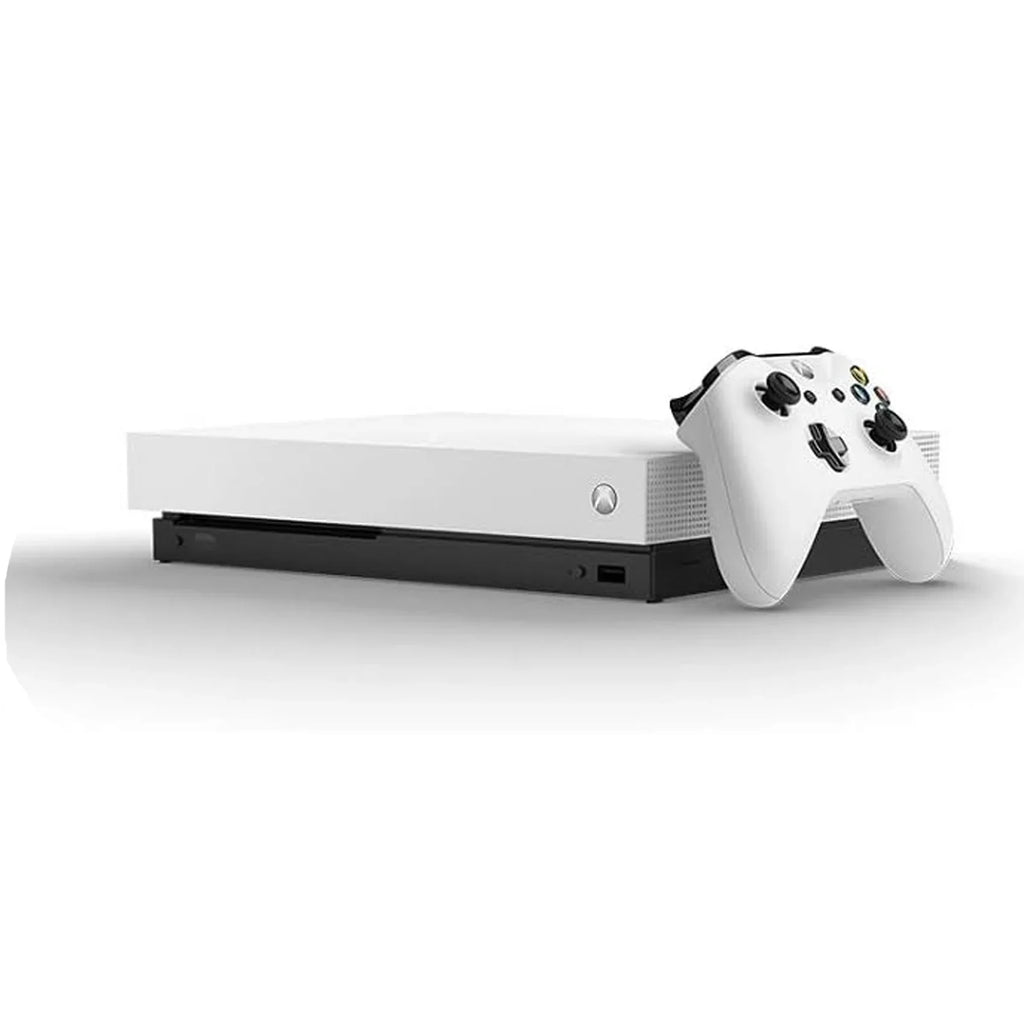 Stylish Pre-Owned Xbox One X 1TB with 2 Controller, 4K Ultra HD White with BOLT AXTION Cleaning Kit HDMI Bundle (Refurbished: Like New)