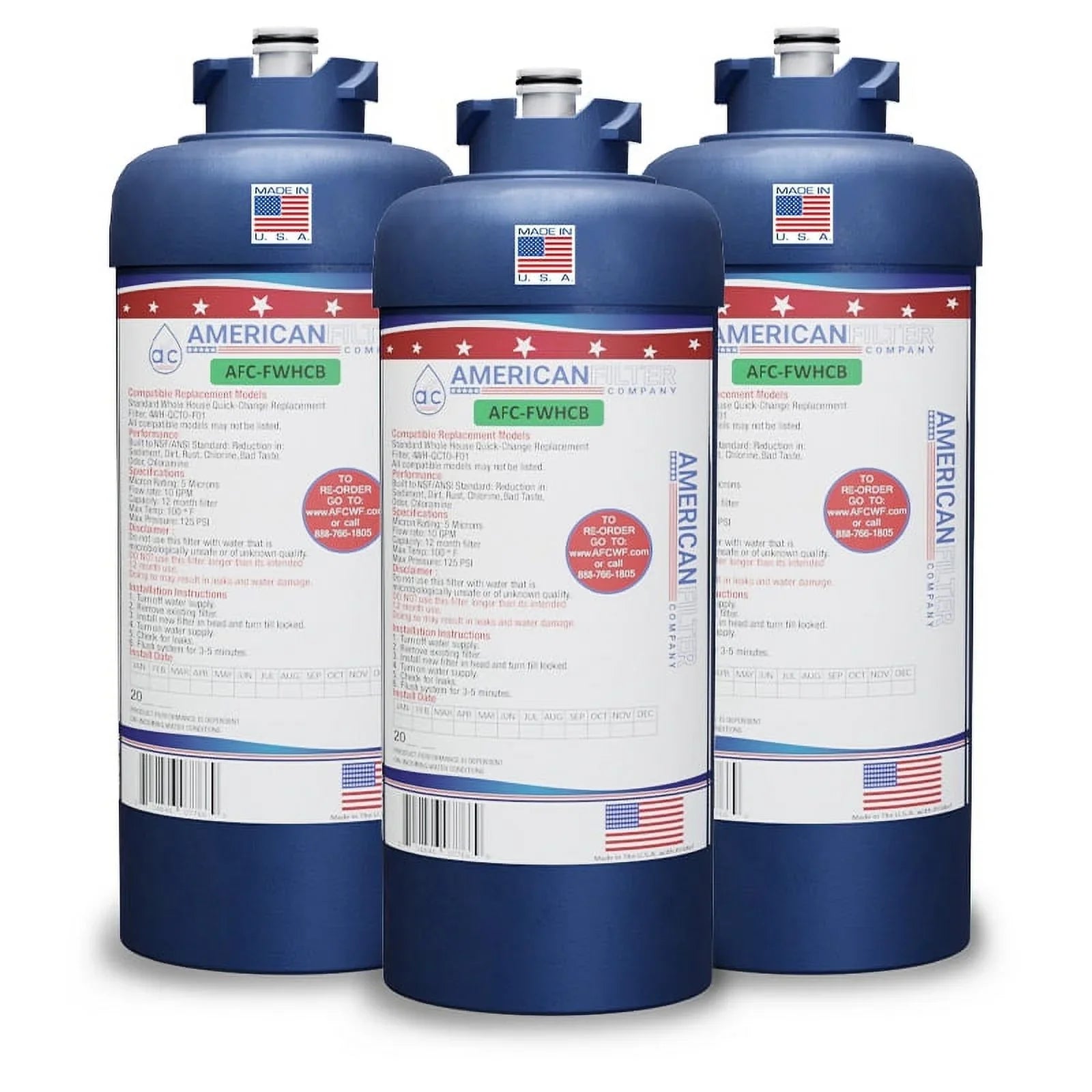 AFC Brand , Water Filter , Model # AFC-FWHCB , Compatible with FiltreteÂ® 4WH-QCTO-F010C - 3 Filters - Made in U.S.A. - Exclusive Design
