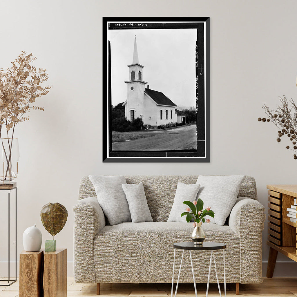 Stylish Historic Framed Print, Congregational Church, Soquel, Santa Cruz County, CA, 17-7/8" x 21-7/8"