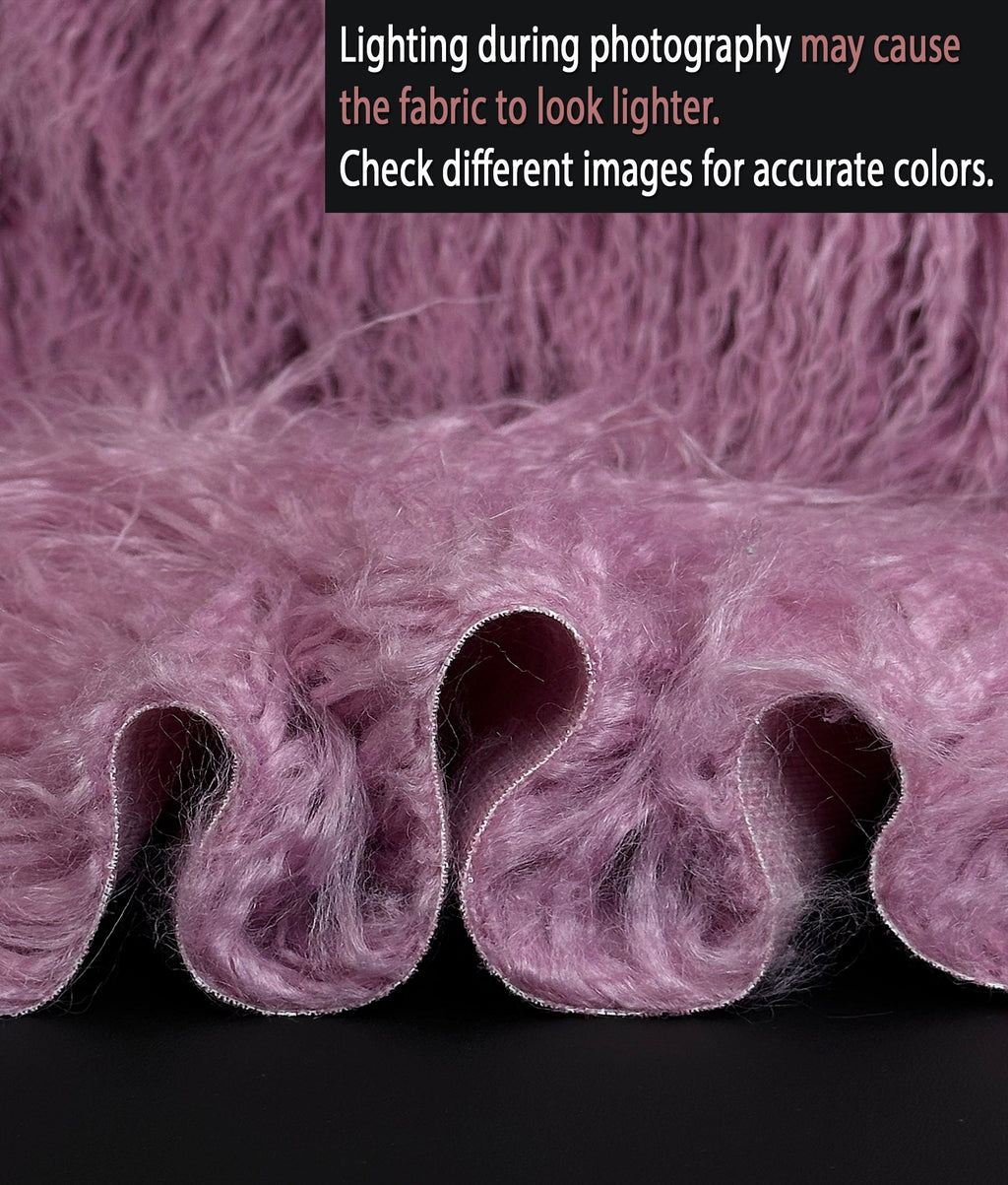 Stylish Faux Fake CURLY Yak FUR 3.5" LONG Pile Japanese Fire Retardant Yarn 2.3oz Per Yard / Craft, Sewing Cosplay 58" Wide Sold by Continuous Yard (Dusty Rose)
