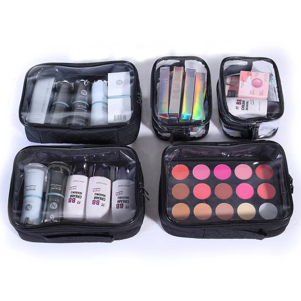 KIOTA Travel Makeup Bag- Large Cosmetic Bag for Women | Professional Cosmetic Train Case Organizer with Semi-Transparent Compartments for Make Up Tools, Toiletry, Jewelry, Handy Accessories