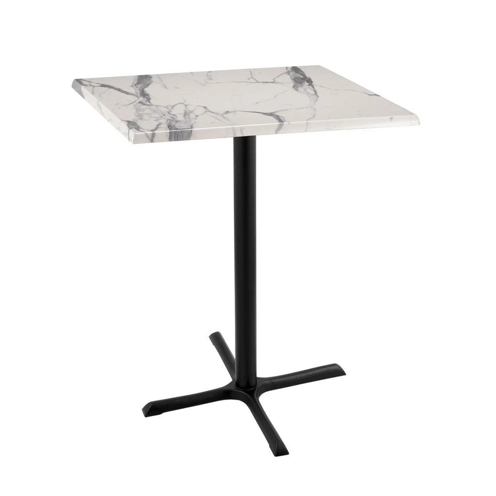 Indoor/Outdoor 42" Tall OD211 Black Table Base with 30" x 30" Foot and 30" x 30" Square Indoor/Outdoor White Marble Top by the Holland Bar Stool Co. - Exclusive Design
