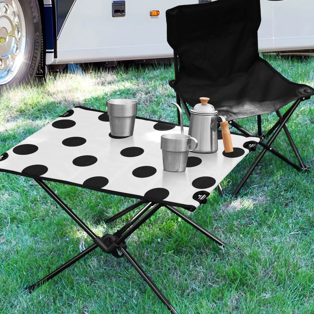 Black Polka Dots Camping Foldable Portable Table Beach Table with Storage Bag Compact Picnic Table for Outdoor Hiking Fishing BBQ - Exclusive Design