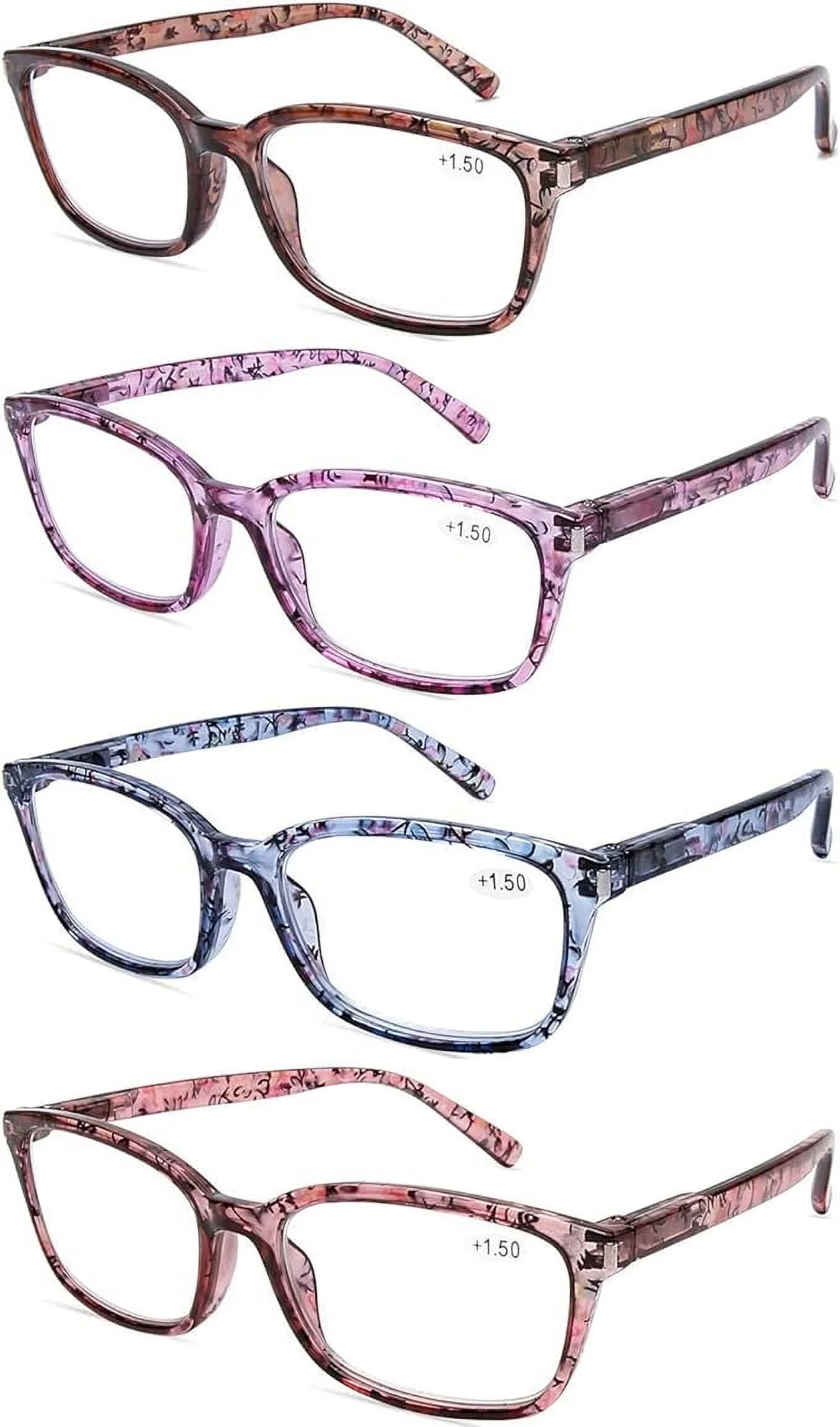 Stylish DOOViC 4 Pack Computer Reading Glasses Blue Light Blocking Anti Eyestrain Spring Hinge Stylish Readers for Women 1.50 Strength