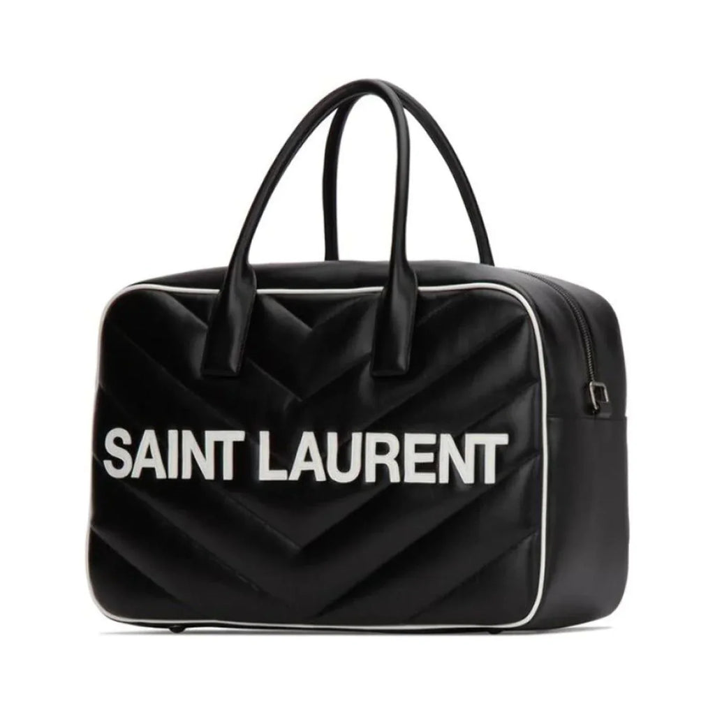 New Saint Laurent Miles Logo Black Calf Leather Duffel Bowling Bag 525145