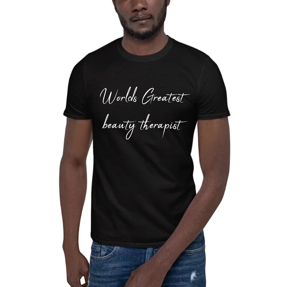 Stylish 2XL Worlds Greatest Beauty Therapist Short Sleeve Cotton T-Shirt By Undefined Gifts