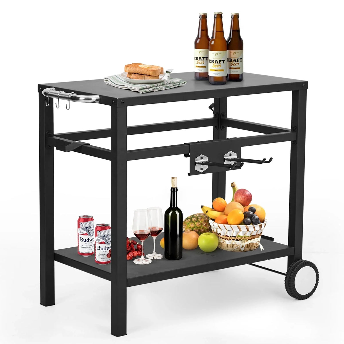 Stylish HomhougoâBarbecue truck Pizza Oven rack,Stainless steel portable barbecue truck Grill prep table with wheels and hooks,side handles,Two Grill truck tabletop grill Cooking station,Bar,Camping, Family