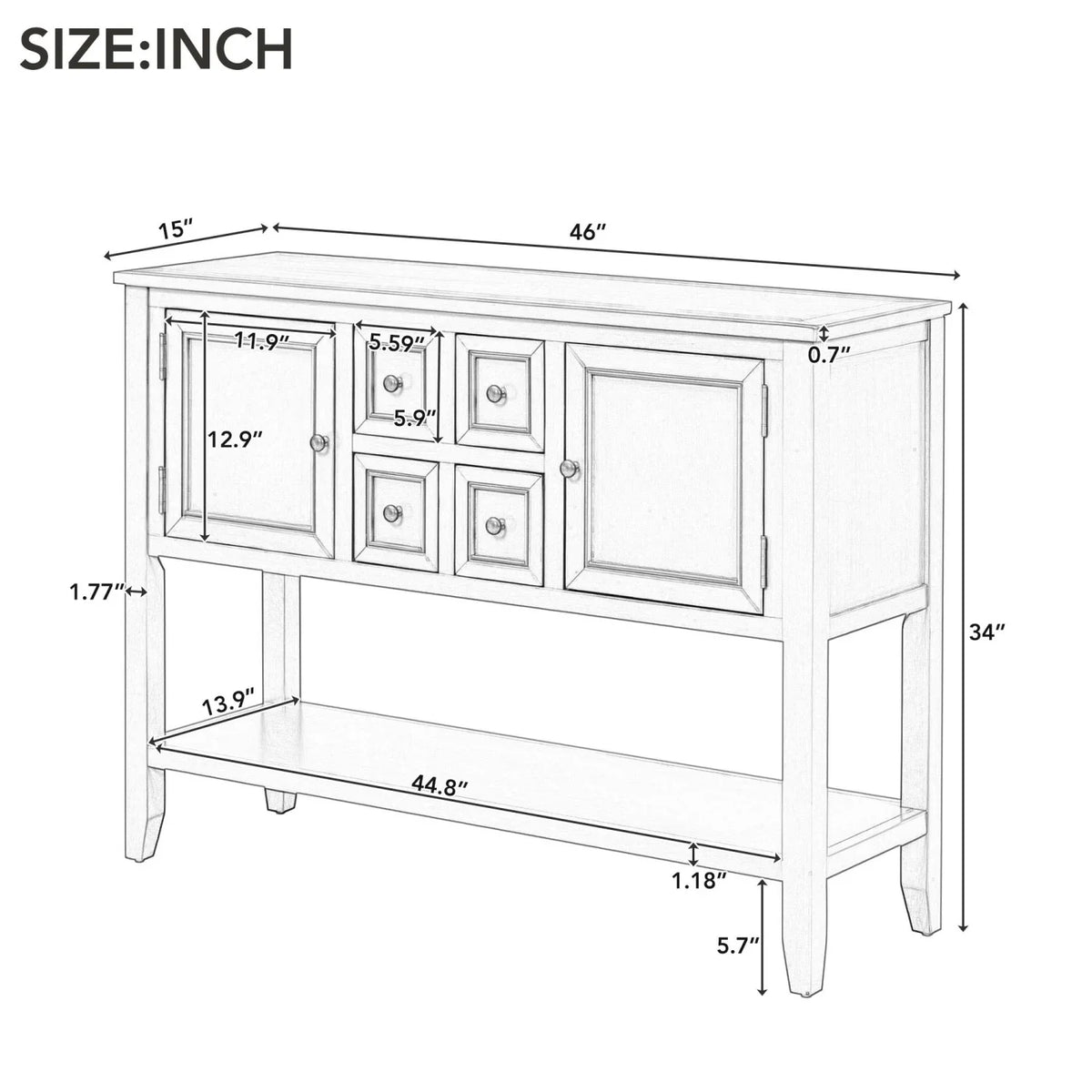 Stylish TREXM Cambridge Series Ample Storage Vintage Console Table with Four Small Drawers and Bottom Shelf for Living Rooms Entrances and Kitchens (Light Navy OLD SKU WF190263AAH)