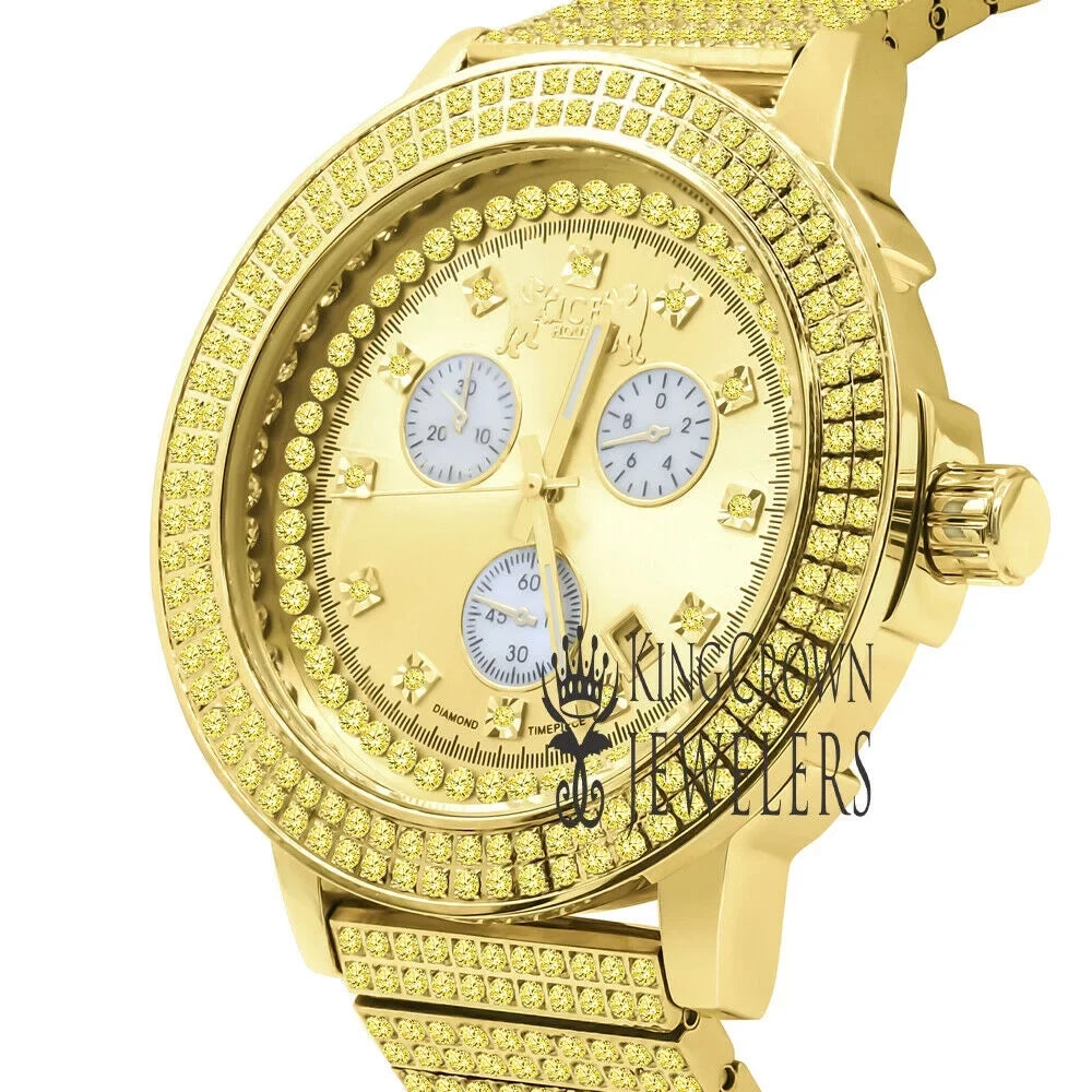Canary Gold Tone Jojo Jojino Joe Rodeo Solid Stainless Steel 54mm Real Diamond Dial Mens Watch - Exclusive Design