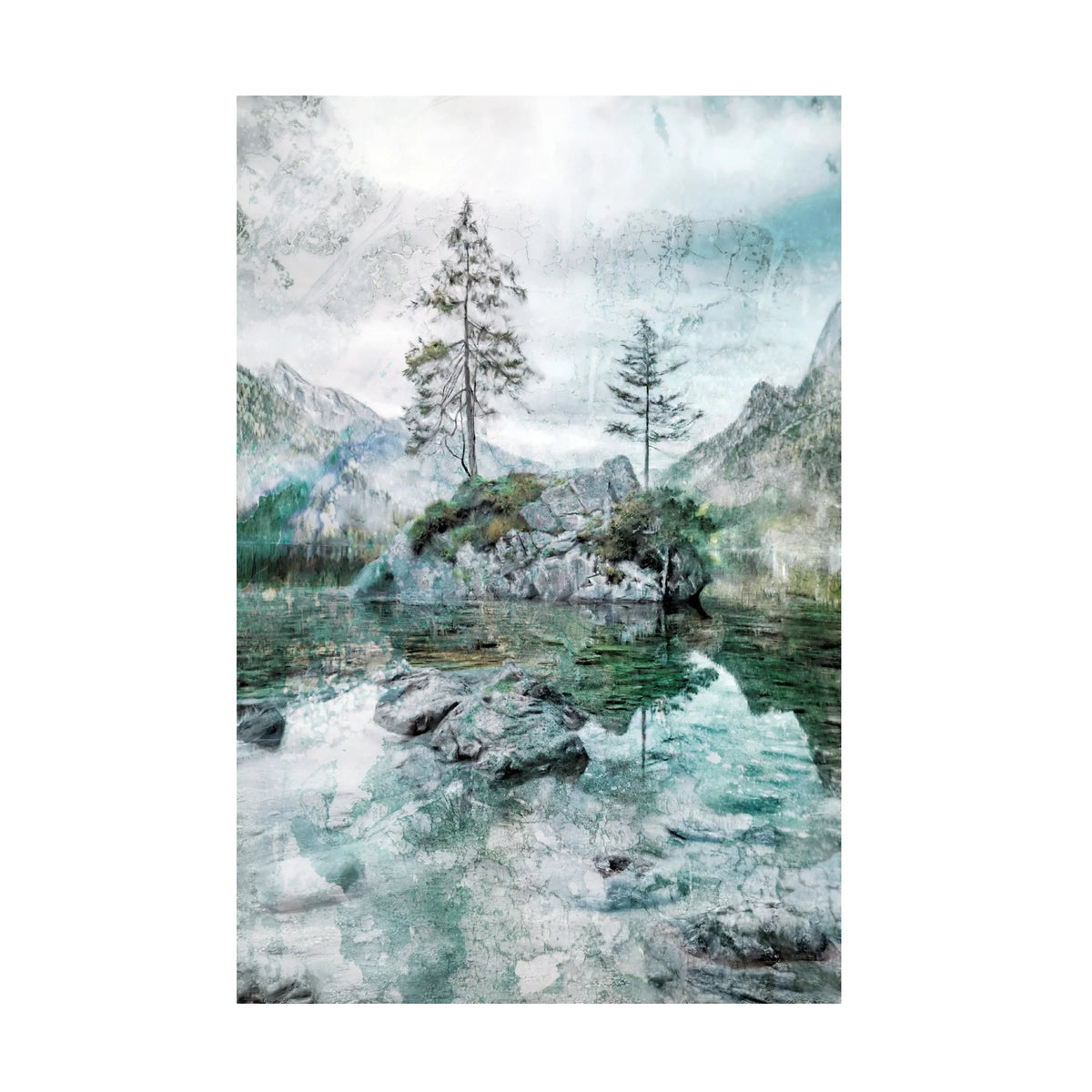 Katrina Jones 'Lake Mountain and Pine Tree landscape' Canvas Art