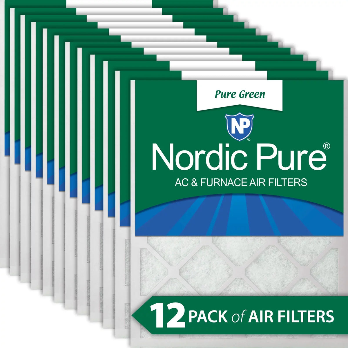 12x12x1 (11_3/4x11_3/4) Pure Green Eco-Friendly AC Furnace Air Filters 12 Pack - Exclusive Design