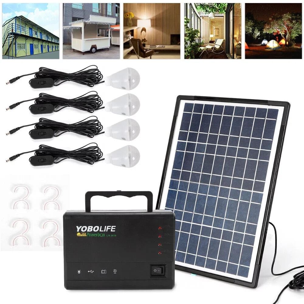 Stylish Portable Solar Power Generator Kit, Power Station with Solar Panel with 4 LED Lights for Outdoor Camping