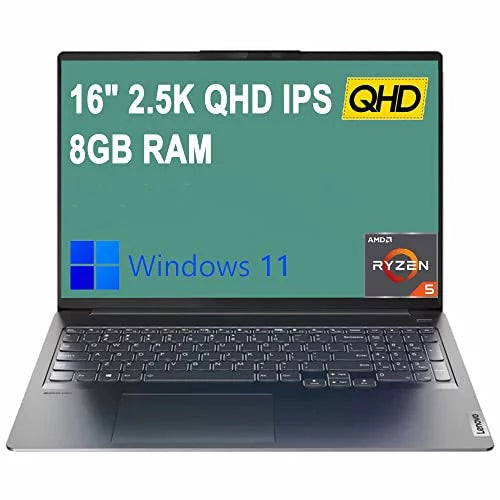 Ideapad 5 Pro Laptop, 16 inch 2.5K QHD IPS Display, AMD Ryzen 5 5600H, 8GB RAM, 1TB SSD, Wi-Fi, Bluetooth, Windows 11, Bundle with JAWFOAL - Exclusive Design