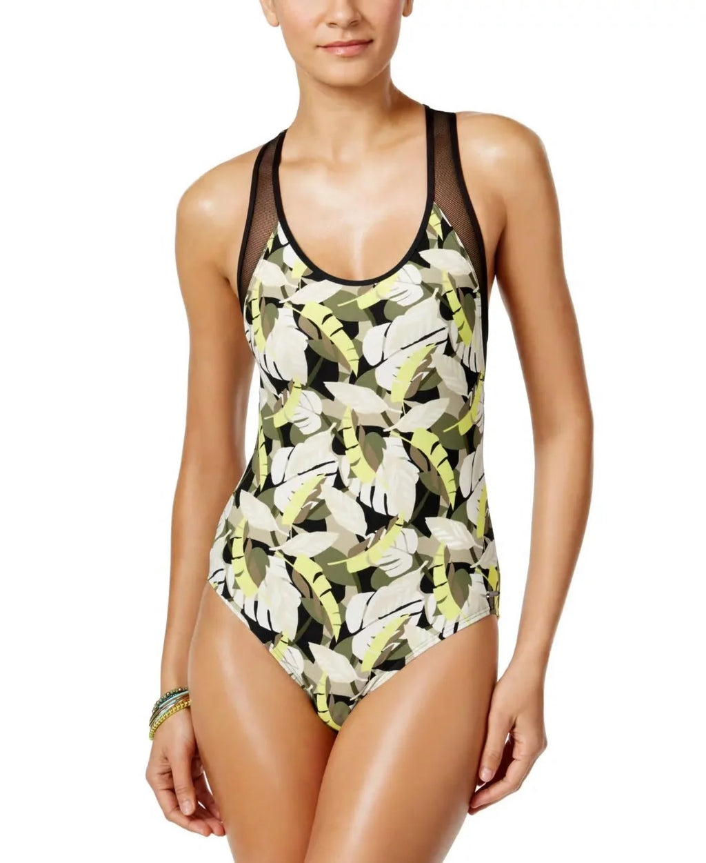 Vince Camuto Womens Black Printed Racerback One-Piece Swimsuit, 14 - Exclusive Design