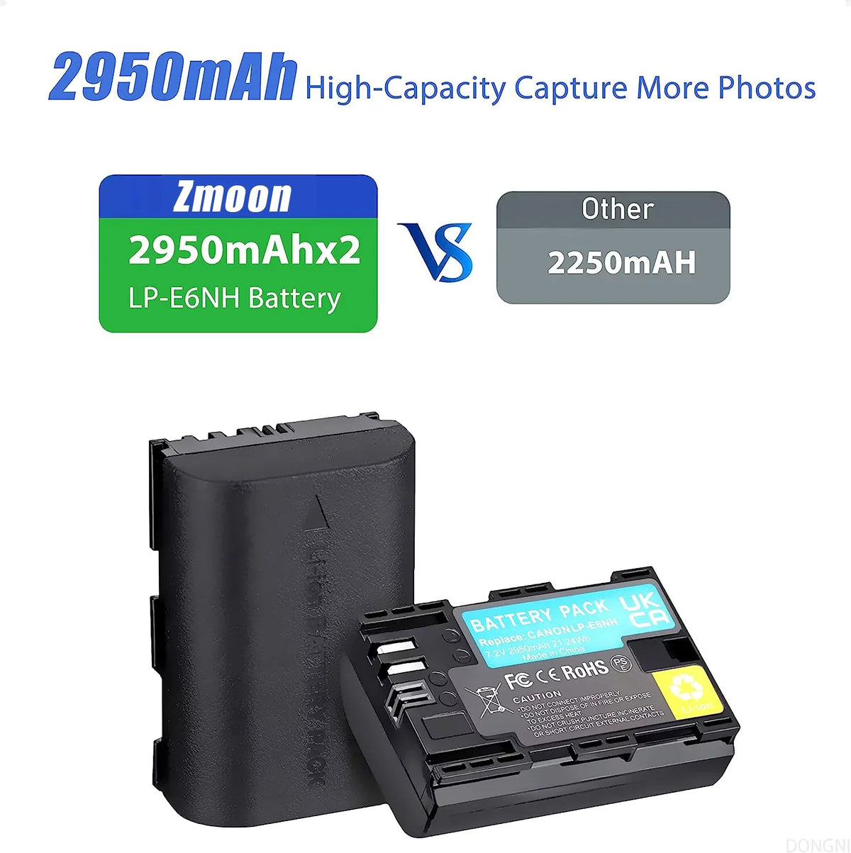 2-Pack LP-E6NH 2950mAh Batteries and Dual Charger for Canon EOS R R5 R6 5DS 6D 7D 60D 70D 80D 90D 5D Mark II/III/IV Camera - Exclusive Design