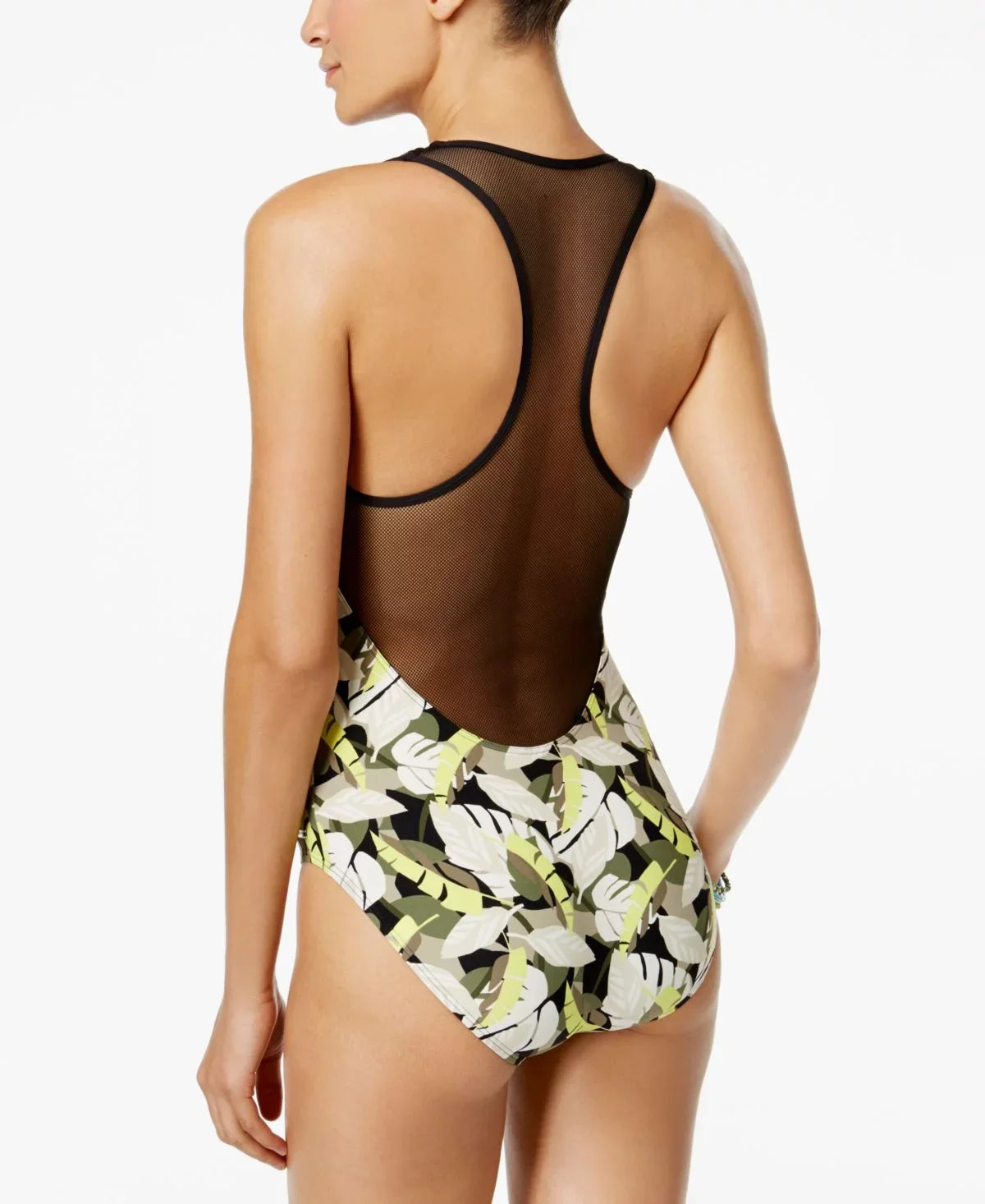 Vince Camuto Womens Black Printed Racerback One-Piece Swimsuit, 14 - Exclusive Design
