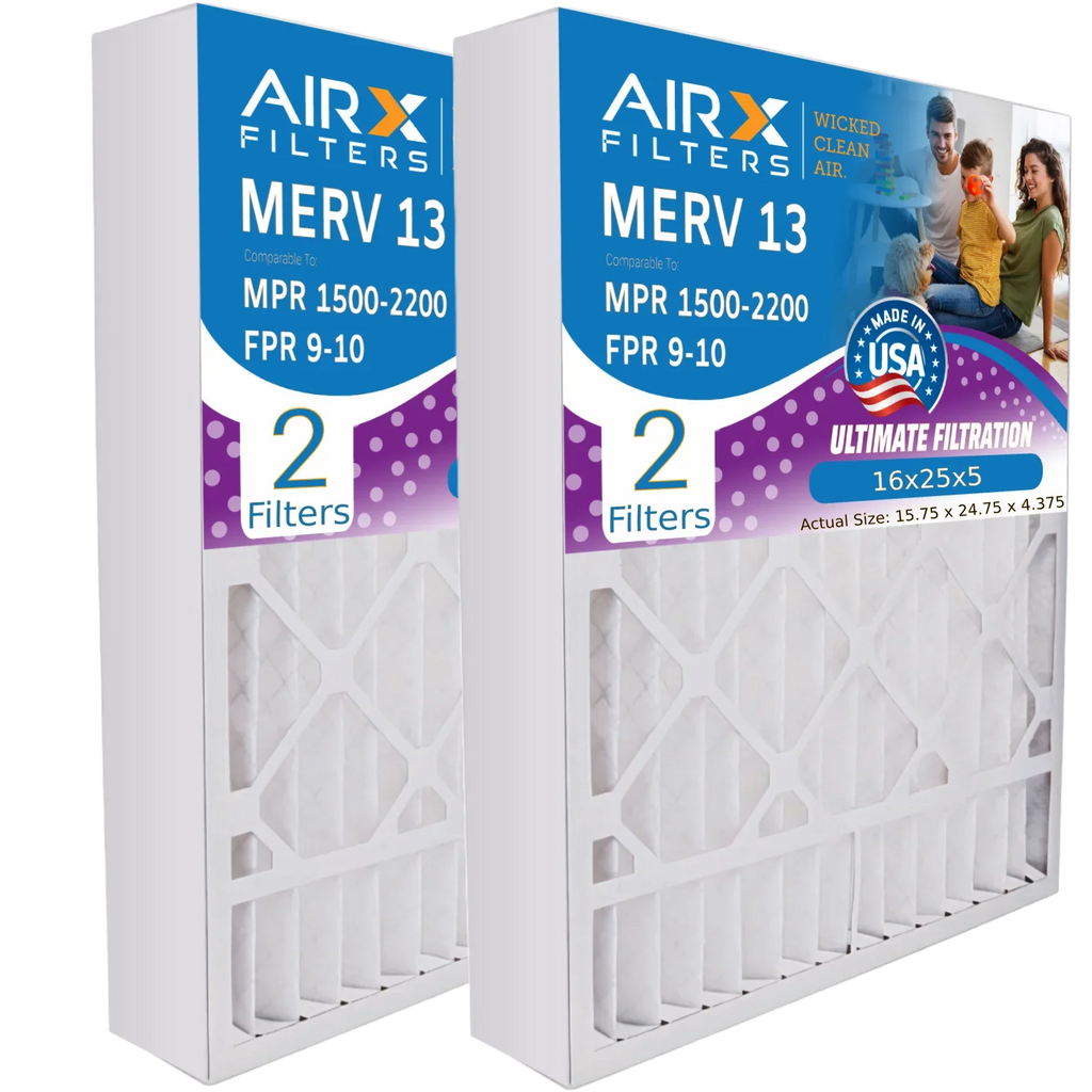 Stylish 16x25x5 Air Filter MERV 13 Comparable to MPR 1500 - 2200 & FPR 9 Compatible with Bryant Carrier FILXXCAR0016 Premium USA Made 16x25x5 Furnace Filter 2 Pack by AIRX FILTERS WICKED CLEAN AIR.