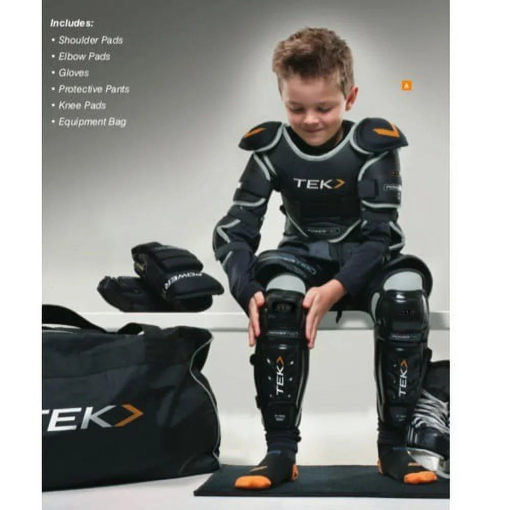 Stylish PowerTek V3.0 6-Piece Ice Hockey Equipment Pads, Starter Set Kit, YOUTH LARGE