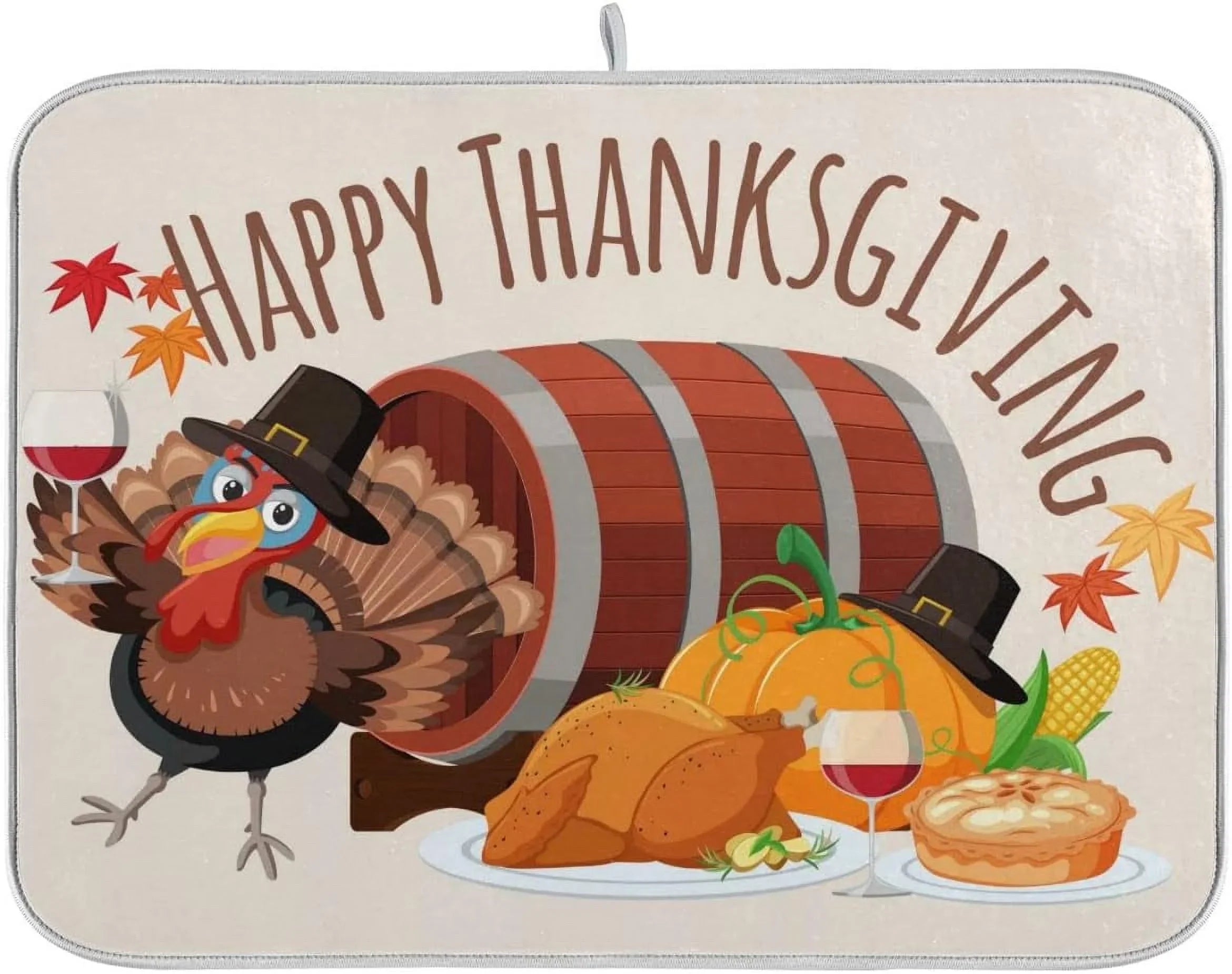 Stylish Wellsay Happy Thankgiving Dish Drying Mat for Kitchen Fall Autumn Turkey Dishes Pad Dish Drainer Rack Mats Harvest Absorbent Fast Dry Counter Accessories 16x18inch