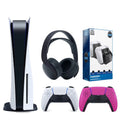 Sony Playstation 5 Disc Version (Sony PS5 Disc) with Extra Nova Pink Controller, Black PULSE 3D Headset and Dual Charging Station Bundle - Exclusive Design
