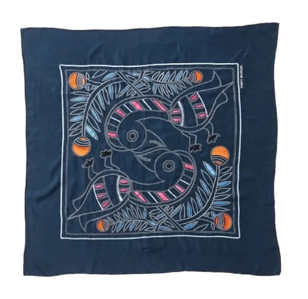 Stylish Women Embroidered Toucan Square Scarf OS