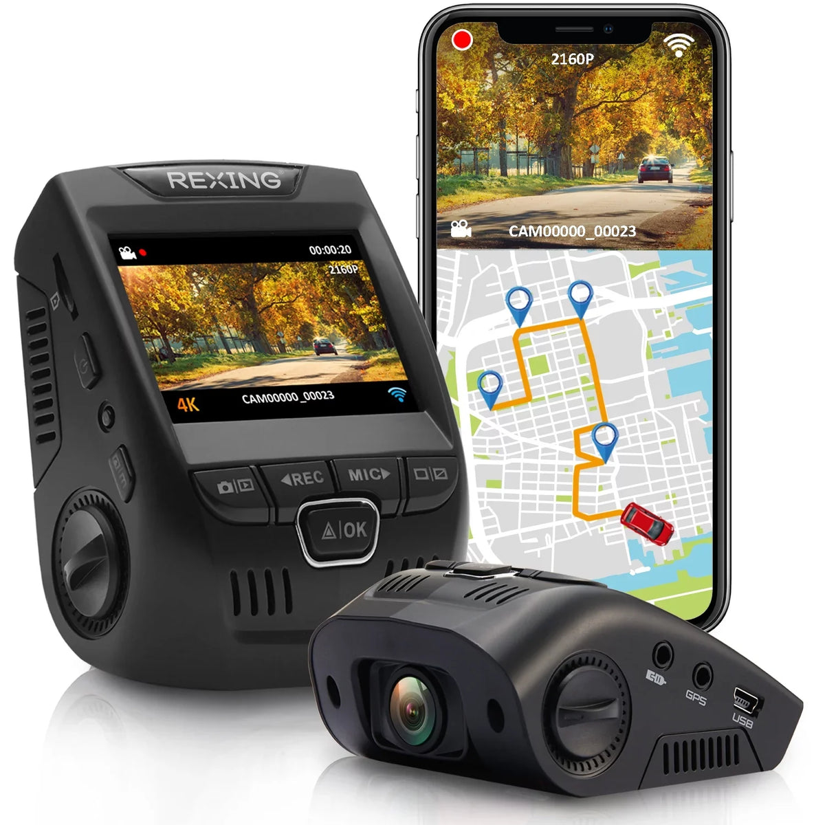 Rexing V1GW-4K Ultra HD Car Dash Cam w/Wi-Fi and GPS - Exclusive Design