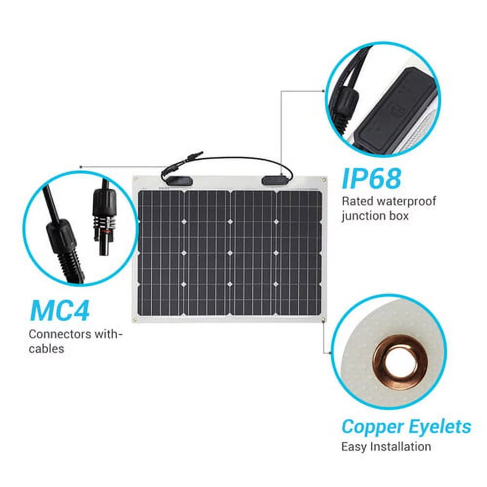 Stylish Renogy Flexible Solar Panel 50 Watt 12 Volt Monocrystalline Flexible Bendable Mono Off-Grid Charger for Marine RV Cabin Van Car Uneven Surfaces