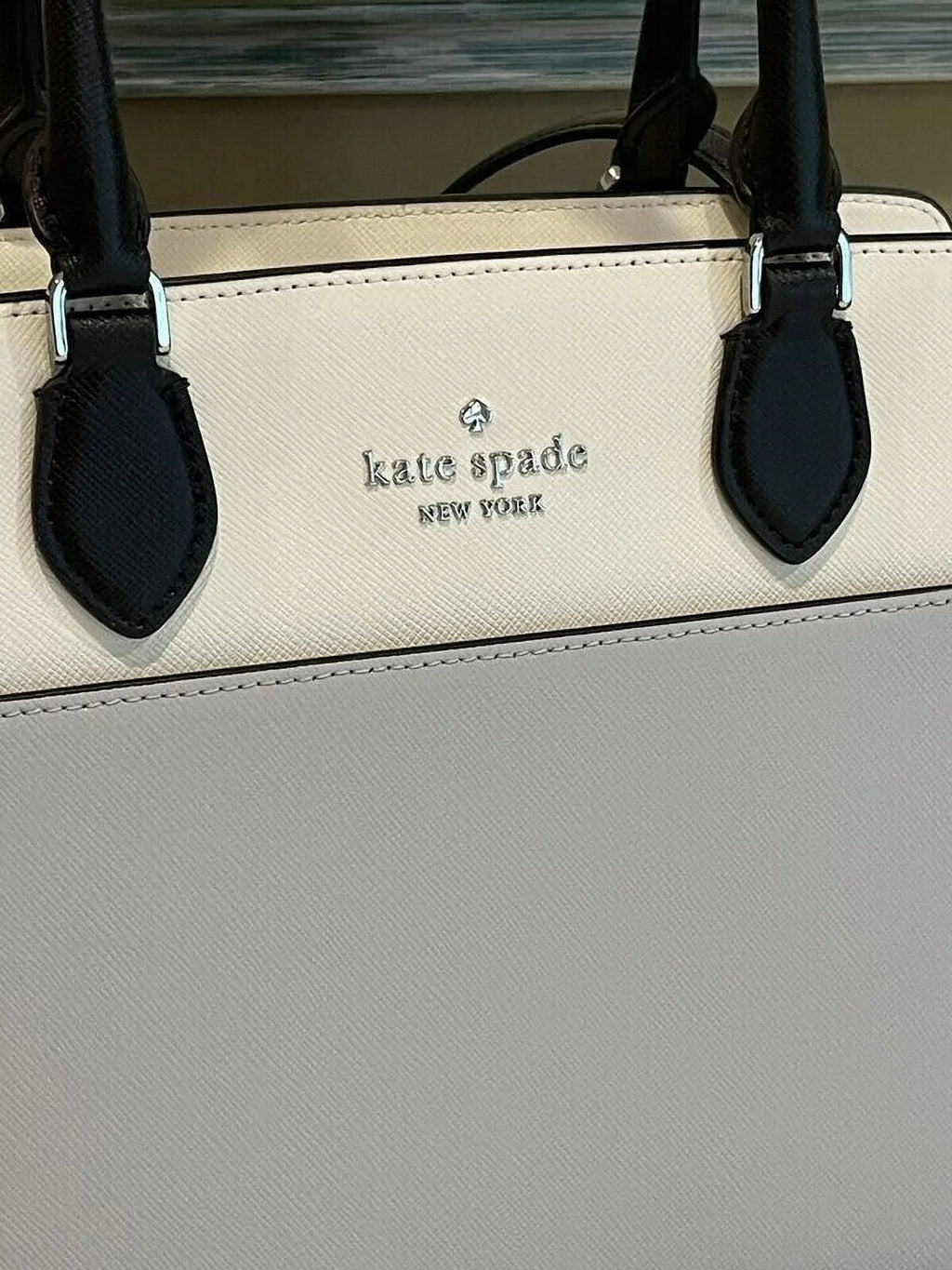 Stylish Kate Spade Madison Medium Platinum Grey Colorblock Leather Satchel Bag Purse KC621