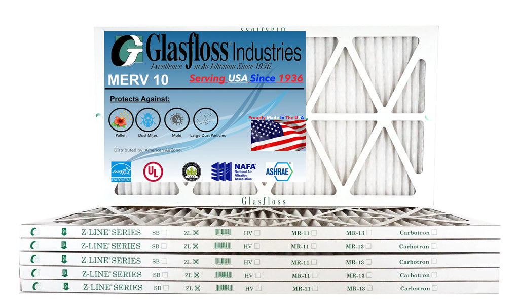 Glasfloss 12x36x1 - MERV 10 -Qty:6 - Furnace Air Filter - Made in USA (Actual Size: 11.5 x 35.5x7/8 inch) - Exclusive Design