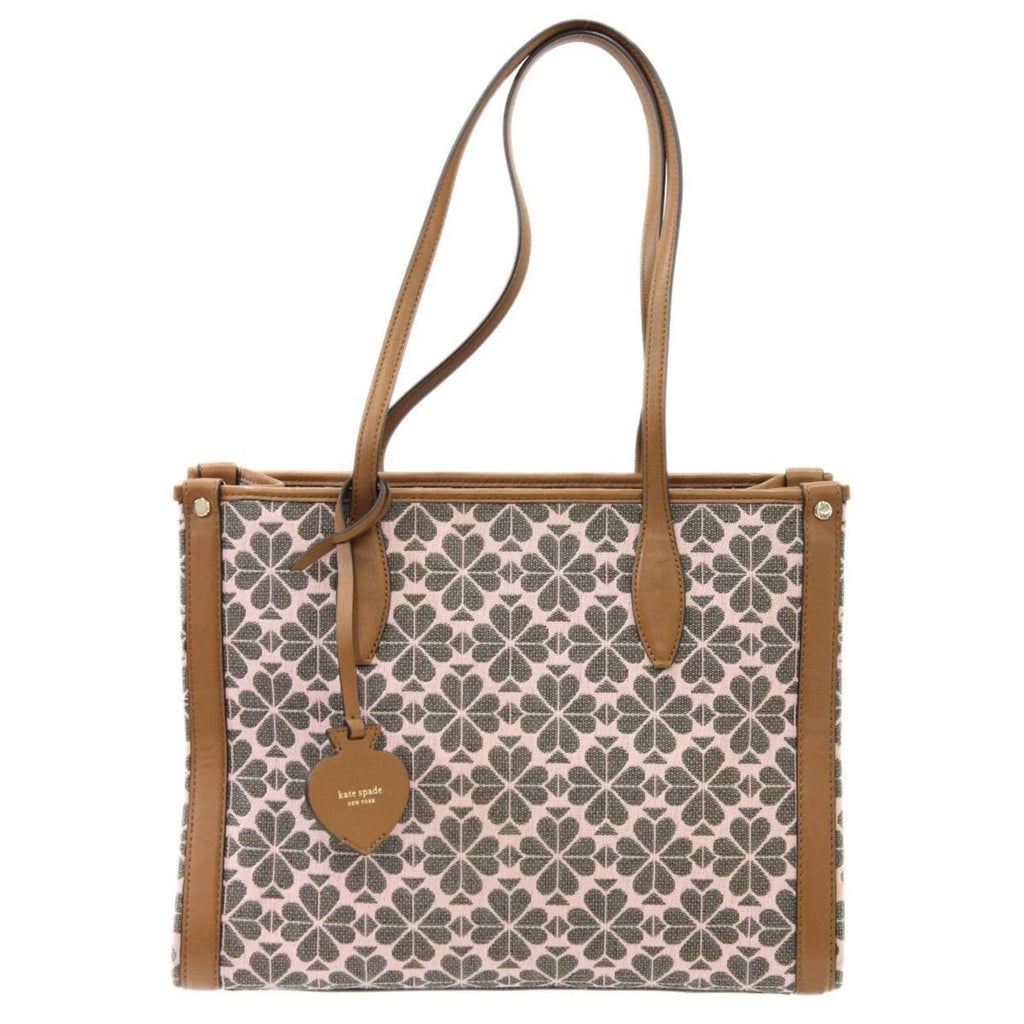 Stylish Pre-Owned Kate Spade spade flower collection tote bag shoulder jacquard leather pink x brown women's KS (Good)