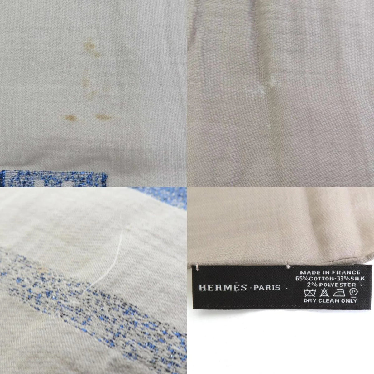 Pre-Owned Hermes HERMES Shawl Scarf H Logo Cotton/Silk/Polyester Greige/Blue Unisex e55881a (Good)