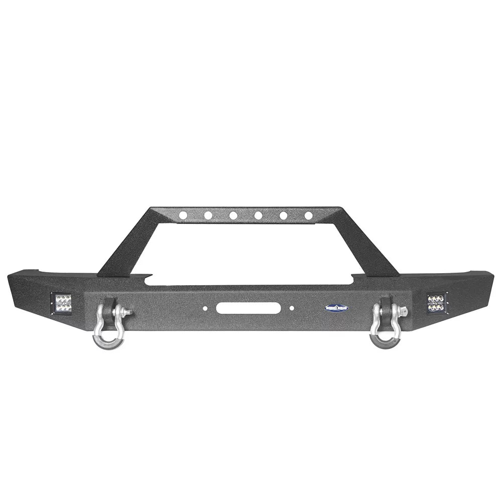 Hooke Road Fit Jeep Cherokee XJ 1984-2001 Steel Front Bumper W/ LED Spotlights & Winch Plate