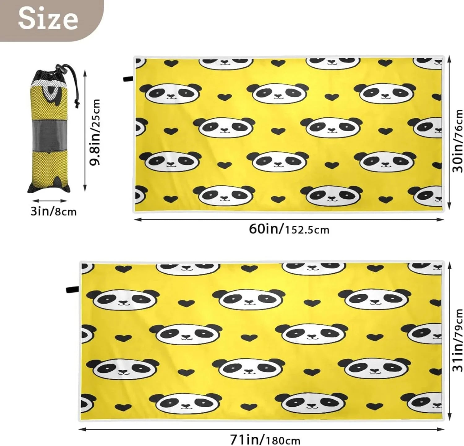 Bestwell Panda Beach Towel Oversized Towel Blanket, Thin Lampweight Microfiber Sand Free Quick Dry Towel, 30âX60â Multipurpose Pool Bath Yoga Swim Shower Towel