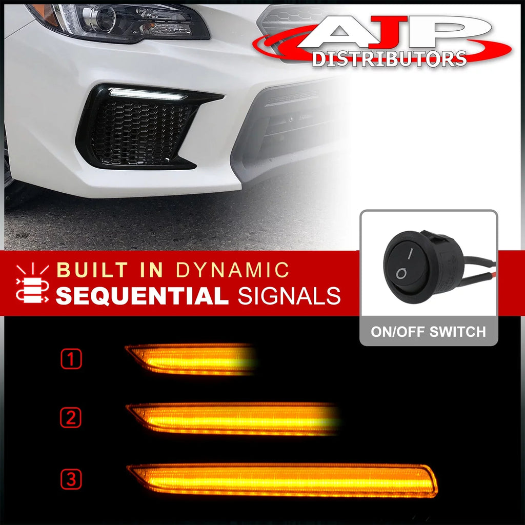 AJP Distributors Amber Sequential Switchback LED DRL Running Indicator Blinker Turn Signal Fog Lamps Lamps Bezel Kit Set Pair Compatible/Replacement For Subaru WRX STI 2018 2019 2020 2021 18 19 20 21