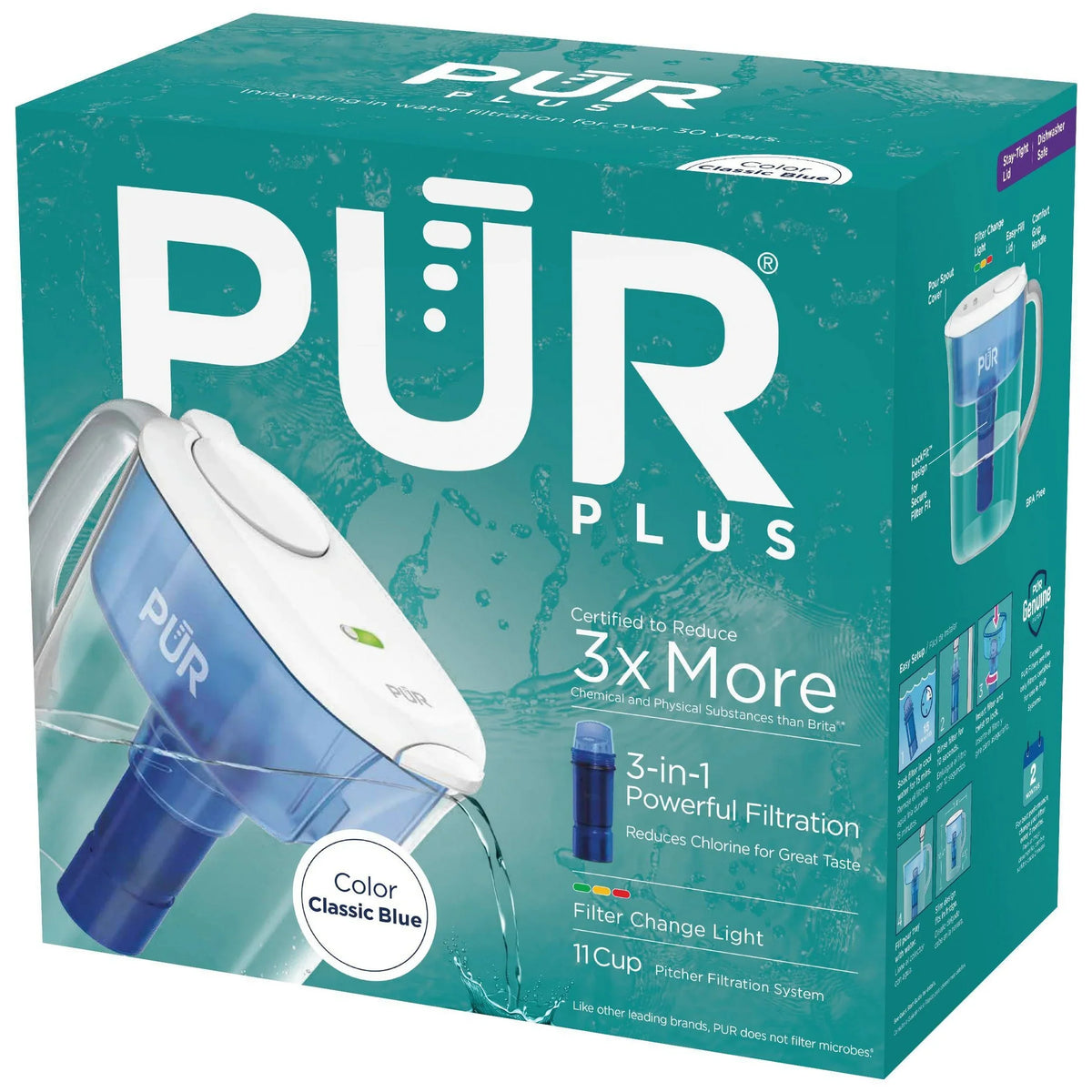 PLUS 11 Cup Water Pitcher Filtration System White/Blue PPT110WA