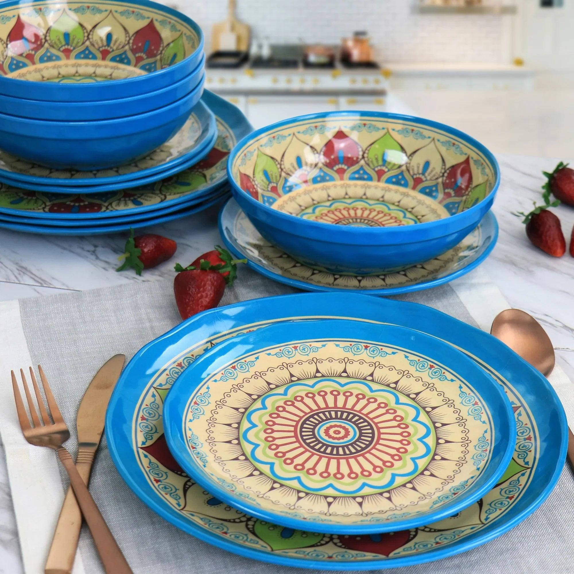 Elama Camilla 12 Piece Melamine Dinnerware Set