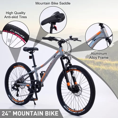 Stylish Mountain Bike for Girls and Boys Mountain 24 inch shimano 7-Speed bike,Suspension fork,Aluminum alloy Frame,10 inch Frame
