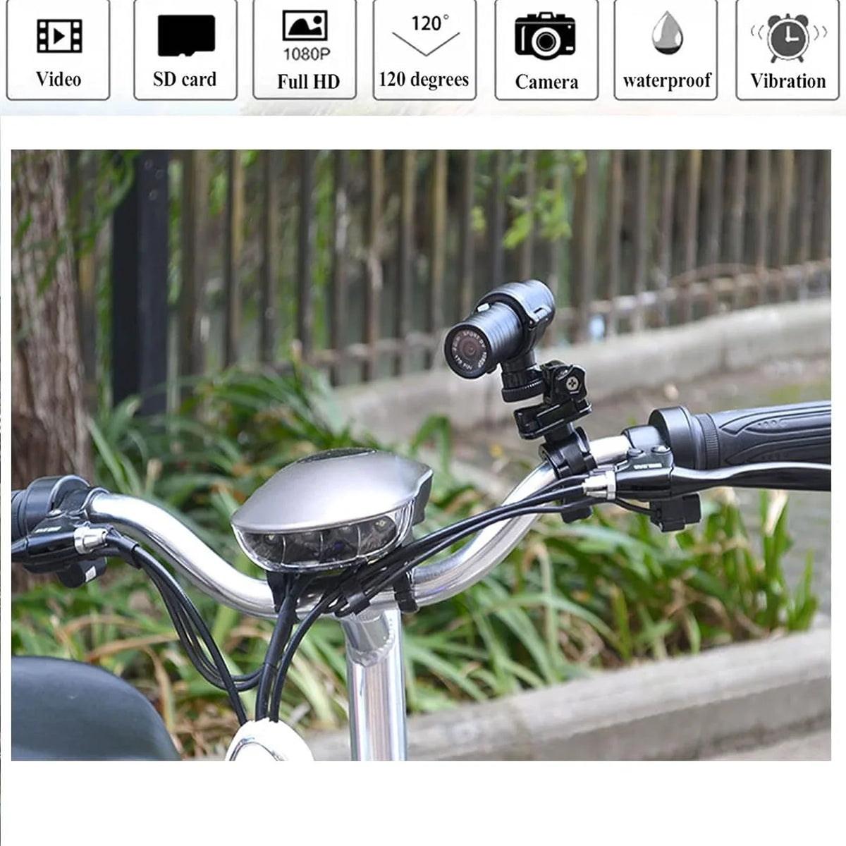 Bike Motorcycle Helmet Camera with Handle Brackect- 1080p Mini Sports Video Action Camera 120Â° Wide Angle