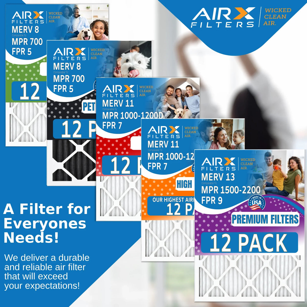 20x36x1 Air Filter MERV 8 Rating, 12 Pack of Furnace Filters Comparable to MPR 700 & FPR 5 - Made in USA by AIRX FILTERS WICKED CLEAN AIR.