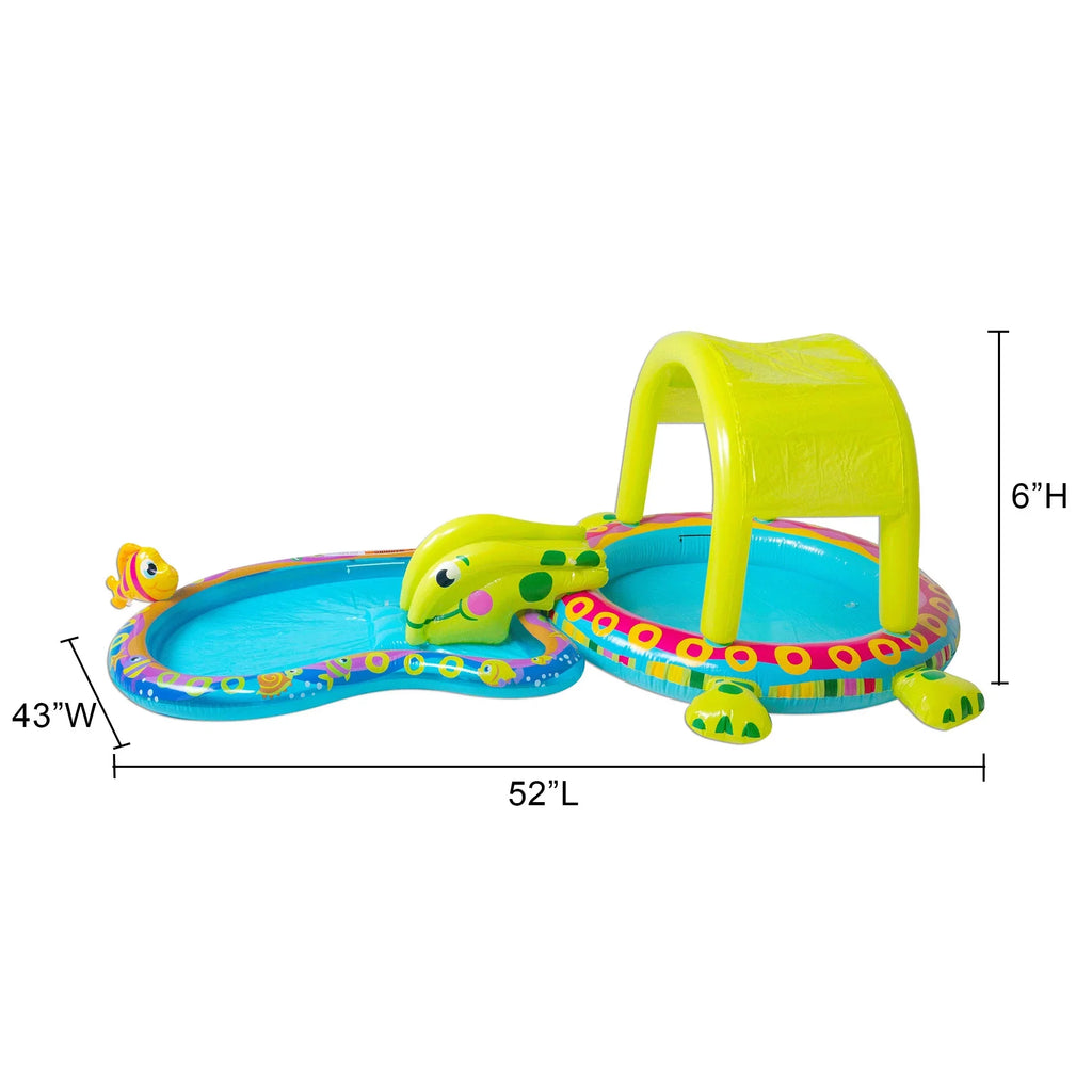 Stylish Banzai Shade 'N Slide Turtle Inflatable Kiddie Splash Pool with Sprinkler