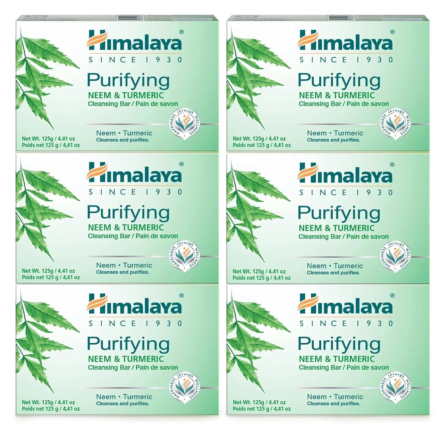 Stylish Himalaya Purifying Neem & Turmeric Cleansing Bar for Clean and Healthy Looking Skin, Free from Parabens, SLS and Phthalates, Gluten Free, Vegan, 125 g (4.41 oz), 6 Pack Neem & Turmeric 4.41 Ounce (Pack of 6)