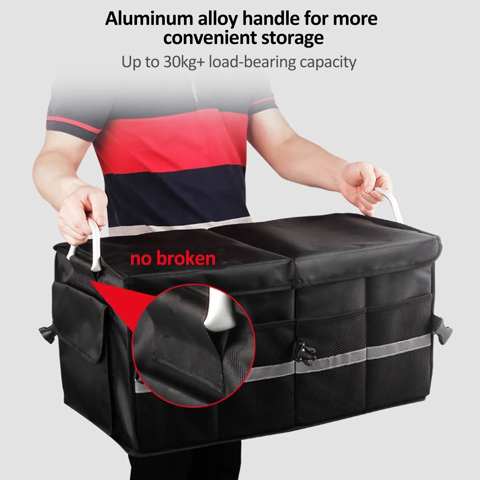 Folding Car Storage Box, Car Trunk Organizer, Oxford Cloth, Reflective Strip, 28L - Exclusive Design