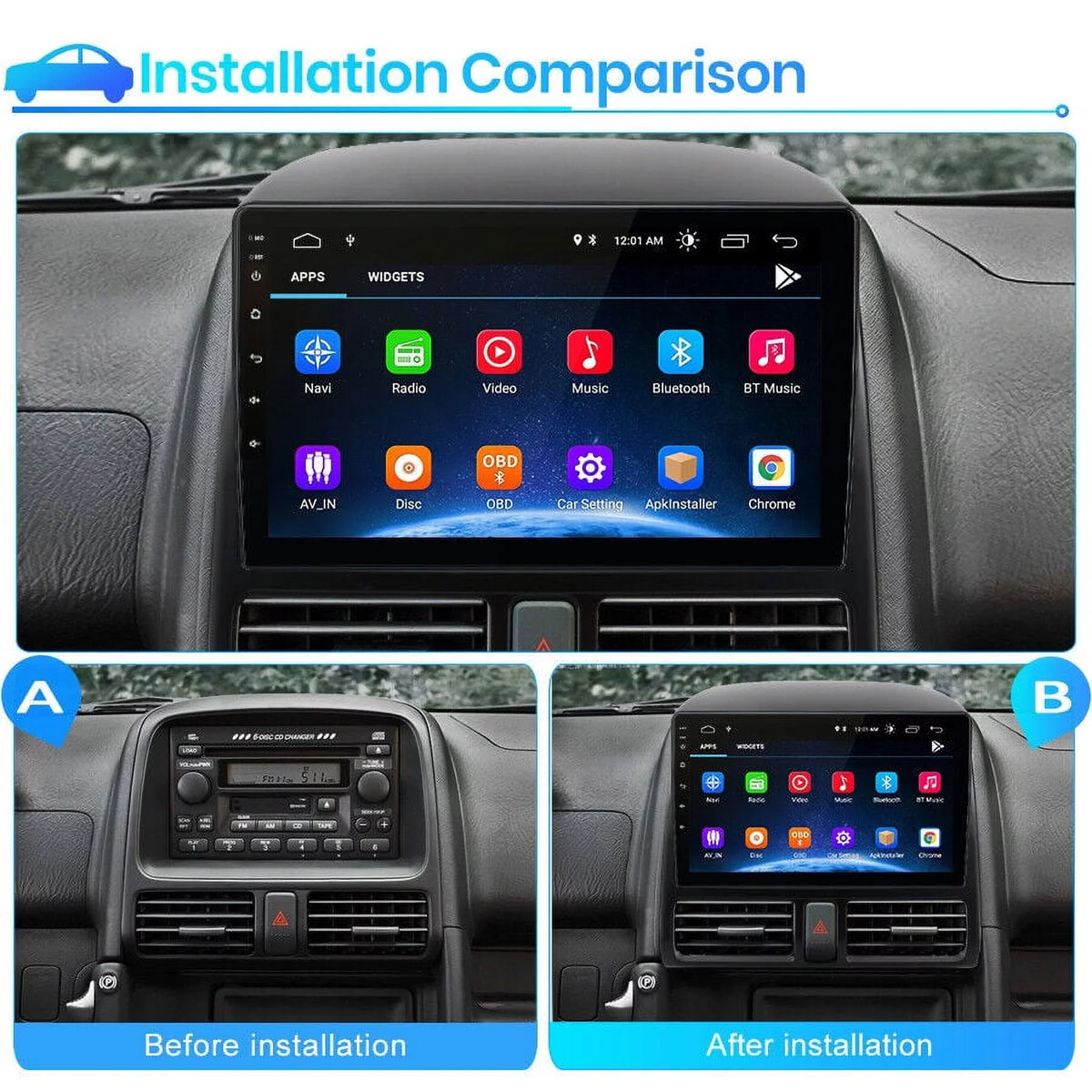 AWESAFE Carplay Car Stereo Radio for Honda CRV 2001 2002 2003 2004 2005 2006,1+32GB 9 Inch Touch Screen with Apple Android Auto GPS Navigator Bluetooth WiFi FM Radio Mirror Link