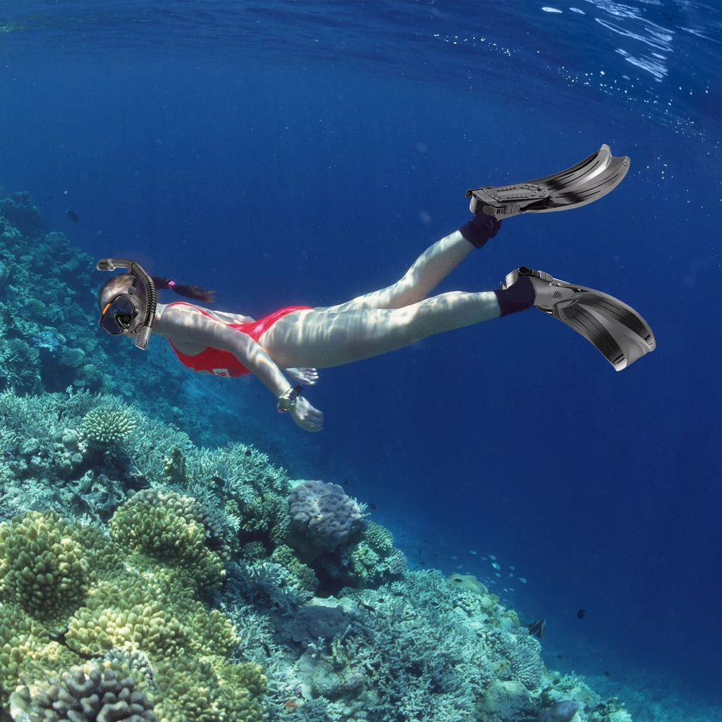 Snorkeling Gear for Adults Men Women,4 in 1 Snorkel Set with Panoramic View Diving Mask Anti-Fog Anti-Leak,Dry Top Snorkel,Fins and Travel Bag for Swimming,Snorkeling and Travel Diving - Exclusive Design