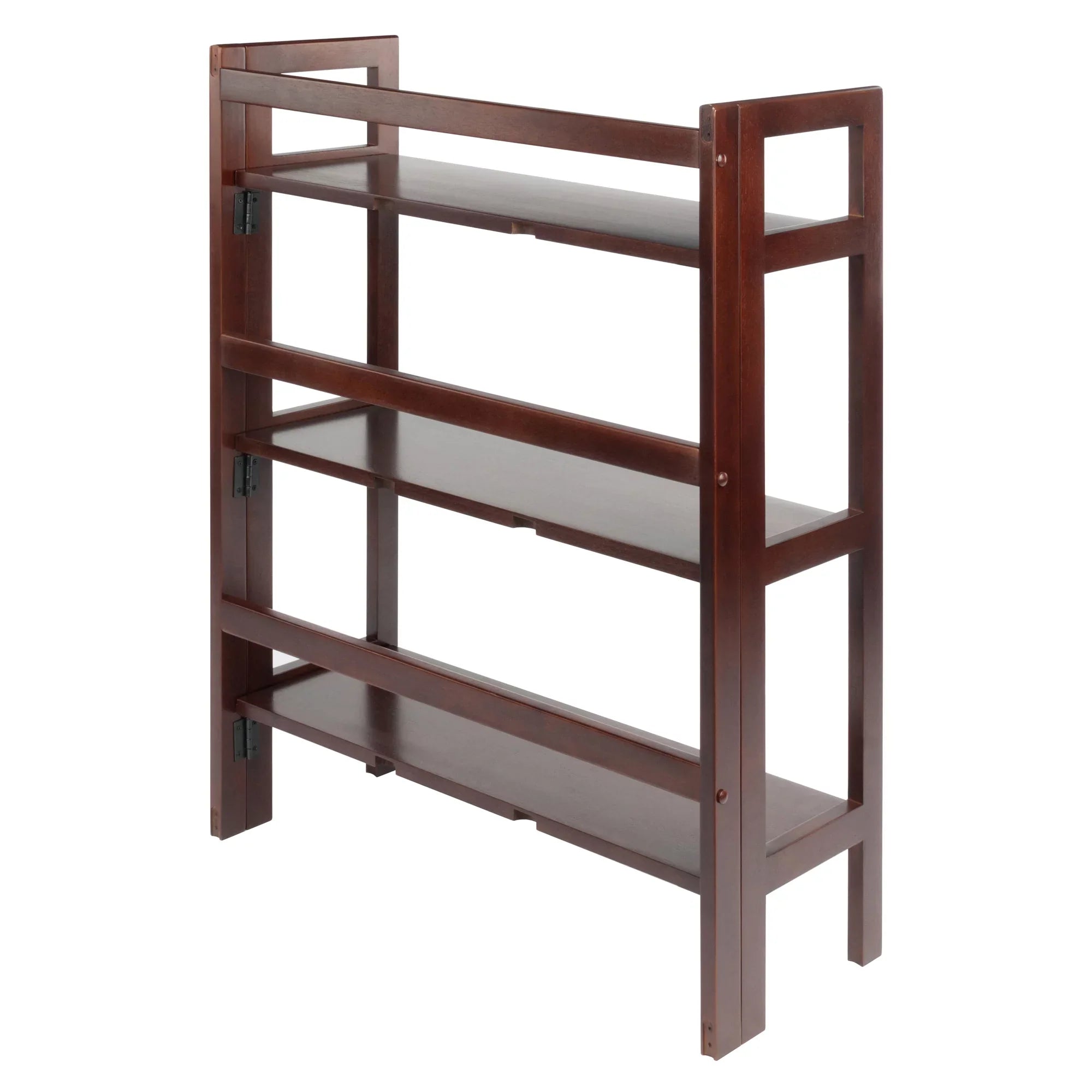 Stylish Winsome Wood Terry 3-Tier Foldable Shelf, Stackable, Walnut Finish